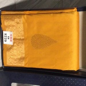 Silk Saree, orange with gold, Asiyans, with unfinished edge and blouse